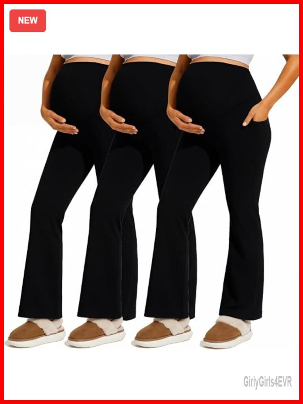 Maternity Flare Leggings over the Belly Work Pregnant Sweatpants with Pockets 3